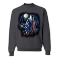 thumbnail image 1 of Wild Bobby, American Flag Howling Wolf Animal Lover Unisex Crewneck Graphic Sweatshirt, Charcoal, 3XL, 1 of 3