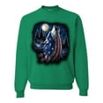 thumbnail image 1 of Wild Bobby, American Flag Howling Wolf Animal Lover Unisex Crewneck Graphic Sweatshirt, Kelly, Medium, 1 of 3