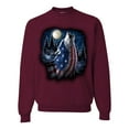 thumbnail image 1 of Wild Bobby, American Flag Howling Wolf Animal Lover Unisex Crewneck Graphic Sweatshirt, Maroon, 3XL, 1 of 3