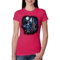 thumbnail image 1 of American Flag Howling Wolf Animal Lover Womens Slim Fit Junior Tee, Raspberry, Medium, 1 of 3