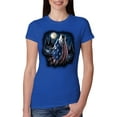 thumbnail image 1 of Wild Bobby, American Flag Howling Wolf Animal Lover Womens Slim Fit Junior Tee, Royal, X-Large, 1 of 3