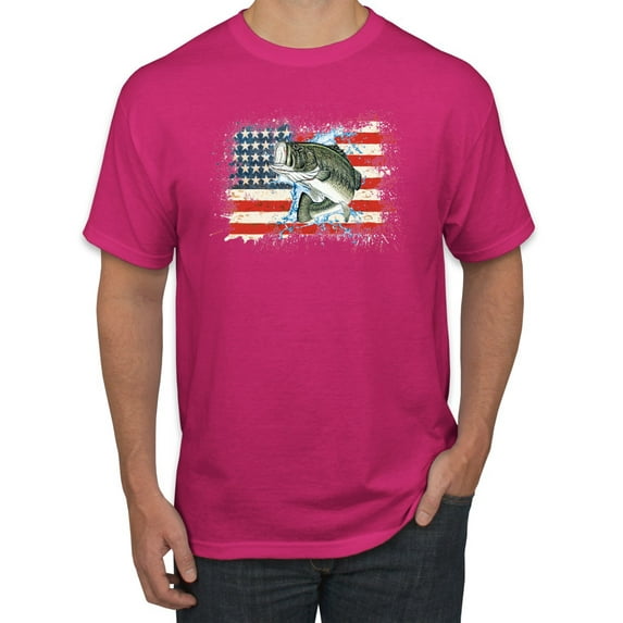Wild Bobby, American Flag Jumping Largemouth Bass Fish, Fishing, Men's Graphic Tees, Fuschia, Small