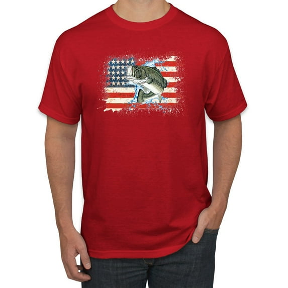 Wild Bobby, American Flag Jumping Largemouth Bass Fish, Fishing, Men's Graphic Tees, Red, Medium