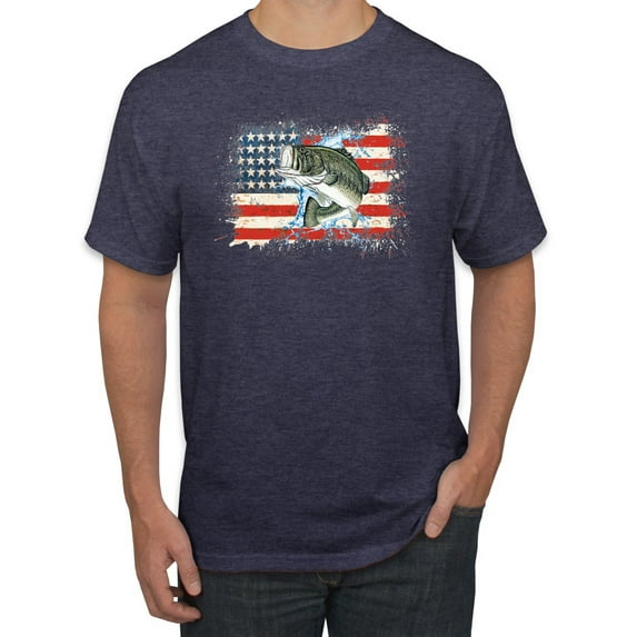 Wild Bobby, American Flag Jumping Largemouth Bass Fish, Fishing, Men's Graphic Tees, Vintage Heather Navy, X-Large