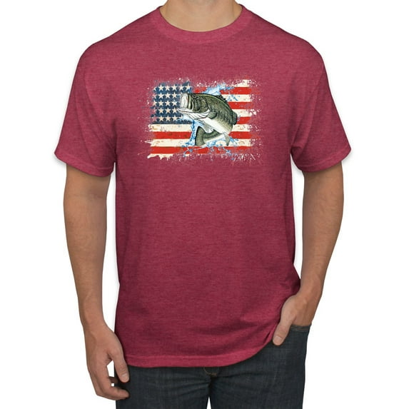 Wild Bobby, American Flag Jumping Largemouth Bass Fish, Fishing, Men's Graphic Tees, Vintage Heather Red, 3XL