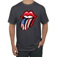 thumbnail image 1 of Wild Bobby, American Flag Lips Tongue Out, Men Graphic Tees, Charcoal, Small, 1 of 3