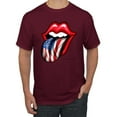 thumbnail image 1 of Wild Bobby, American Flag Lips Tongue Out, Men Graphic Tees, Maroon, 5XL, 1 of 3