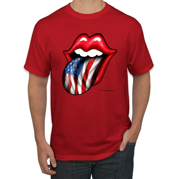 Wild Bobby, American Flag Lips Tongue Out, Men Graphic Tees, Red, Large