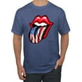 thumbnail image 1 of Wild Bobby, American Flag Lips Tongue Out, Men Graphic Tees, Vintage Heather Blue, 3XL, 1 of 3