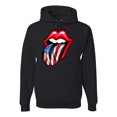 thumbnail image 1 of Wild Bobby, American Flag Lips Tongue Out, Unisex Graphic Hoodie Sweatshirt, Black, Small, 1 of 3