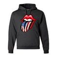 thumbnail image 1 of Wild Bobby, American Flag Lips Tongue Out, Unisex Graphic Hoodie Sweatshirt, Heather Black, X-Large, 1 of 3