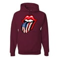 thumbnail image 1 of Wild Bobby, American Flag Lips Tongue Out, Unisex Graphic Hoodie Sweatshirt, Maroon, Medium, 1 of 3