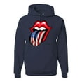 thumbnail image 1 of Wild Bobby, American Flag Lips Tongue Out, Unisex Graphic Hoodie Sweatshirt, Navy, Medium, 1 of 3