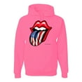 thumbnail image 1 of Wild Bobby, American Flag Lips Tongue Out, Unisex Graphic Hoodie Sweatshirt, Neon Pink, Small, 1 of 3