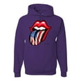 thumbnail image 1 of Wild Bobby, American Flag Lips Tongue Out, Unisex Graphic Hoodie Sweatshirt, Purple, Small, 1 of 3