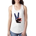 thumbnail image 1 of Wild Bobby, American Flag Peace Sign Hand Pop Culture Ladies Racerback Tank Top, White, Small, 1 of 3