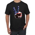 thumbnail image 1 of Wild Bobby, American Flag Peace Sign Hand Pop Culture Men's Graphic T-Shirt, Black, Small, 1 of 3
