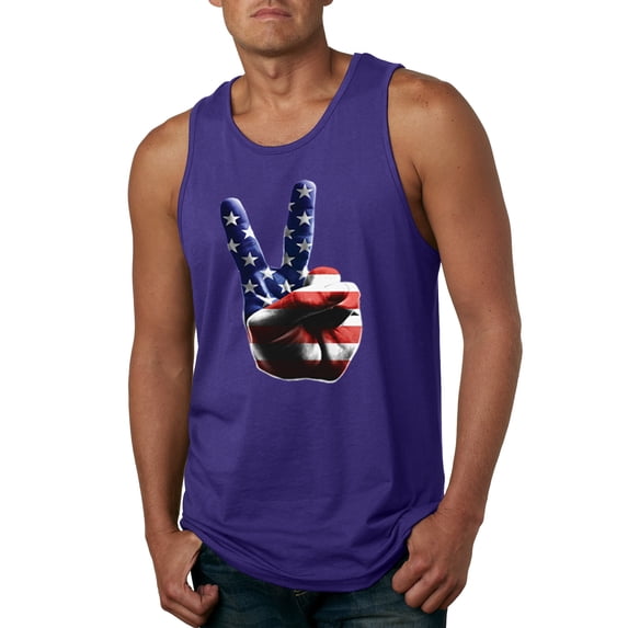 Wild Bobby, American Flag Peace Sign Hand Pop Culture Mens Graphic Tank Top, Purple, Medium