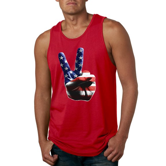 Wild Bobby, American Flag Peace Sign Hand Pop Culture Mens Graphic Tank Top, Red, 3XL