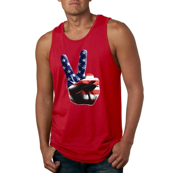 Wild Bobby, American Flag Peace Sign Hand Pop Culture Mens Graphic Tank Top, Red, X-Large