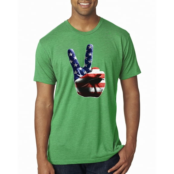Wild Bobby, American Flag Peace Sign Hand Pop Culture Mens Premium Tri Blend T-Shirt, Envy, Large