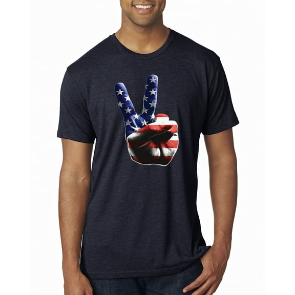 Wild Bobby, American Flag Peace Sign Hand Pop Culture Mens Premium Tri Blend T-Shirt, Vintage Navy, X-Large