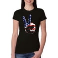 thumbnail image 1 of Wild Bobby, American Flag Peace Sign Hand Pop Culture Womens Slim Fit Junior Tee, Black, Small, 1 of 3