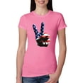thumbnail image 1 of Wild Bobby, American Flag Peace Sign Hand Pop Culture Womens Slim Fit Junior Tee, Hot Pink, 2XL, 1 of 3