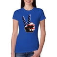 thumbnail image 1 of American Flag Peace Sign Hand Pop Culture Womens Slim Fit Junior Tee, Royal, 2XL, 1 of 3