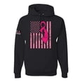 thumbnail image 1 of Wild Bobby, American Flag USA Flag Sleeve Breast Cancer Awareness Unisex Hoodie Sweatshirt, Black, Large, 1 of 7