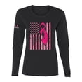 thumbnail image 1 of Wild Bobby American Flag USA Flag Sleeve Breast Cancer Awareness Women Long Sleeve Tee, Black, Small, 1 of 1