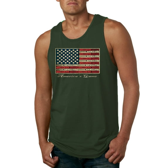 Wild Bobby, American Game Flag Baseball Bat Ball, Sports, Men Graphic Tank Top, Forest Green, X-Large