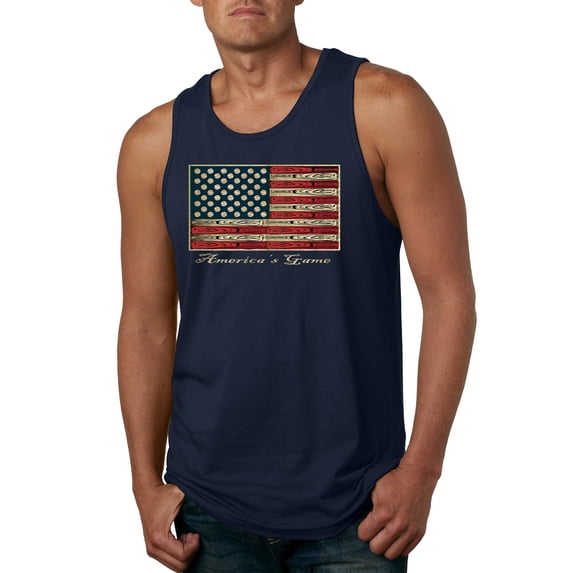 Wild Bobby, American Game Flag Baseball Bat Ball, Sports, Men Graphic Tank Top, Navy, Small