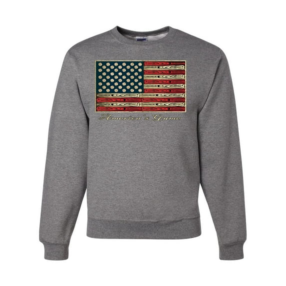 Wild Bobby, American Game Flag Baseball Bat Ball, Sports, Unisex Crewneck Graphic Sweatshirt, Heather Grey, Large