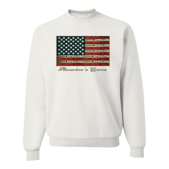 Wild Bobby, American Game Flag Baseball Bat Ball, Sports, Unisex Crewneck Graphic Sweatshirt, White, Small