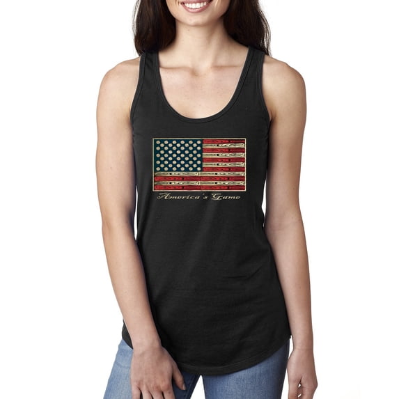 Wild Bobby, American Game Flag Baseball Bat Ball, Sports, Women Racerback Tank Top, Black, X-Large