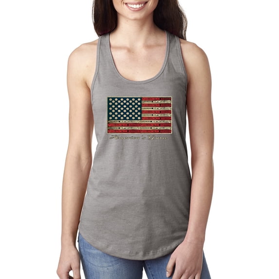 Wild Bobby, American Game Flag Baseball Bat Ball, Sports, Women Racerback Tank Top, Heather Grey, Small