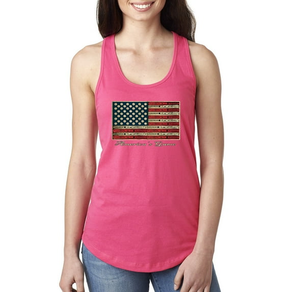 Wild Bobby, American Game Flag Baseball Bat Ball, Sports, Women Racerback Tank Top, Hot Pink, Medium
