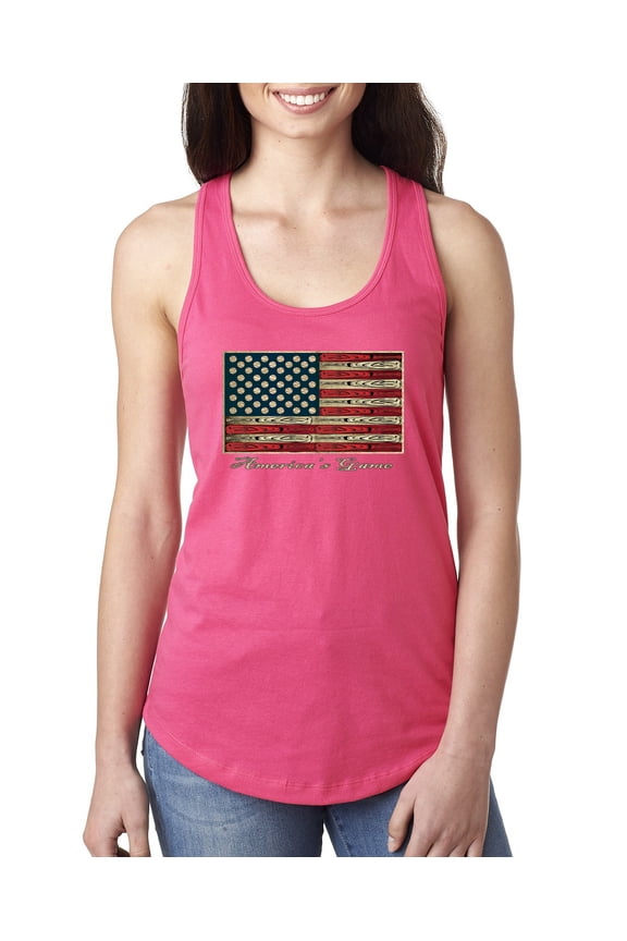 , American Game Flag Baseball Bat Ball, Sports, Women Racerback Tank Top, Hot Pink, X-Large