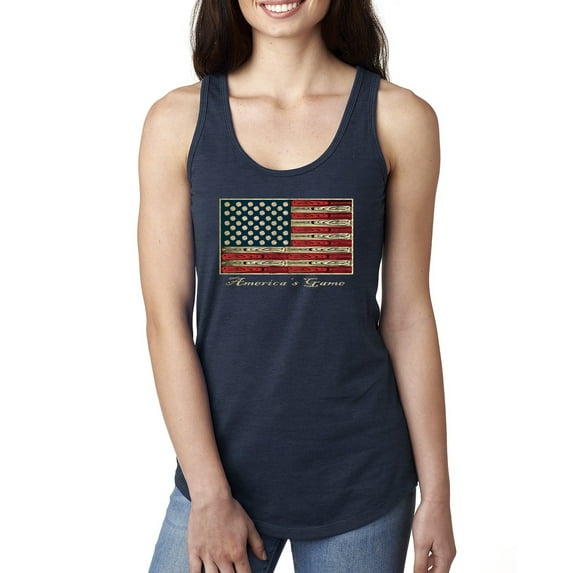 Wild Bobby, American Game Flag Baseball Bat Ball, Sports, Women Racerback Tank Top, Navy, Medium