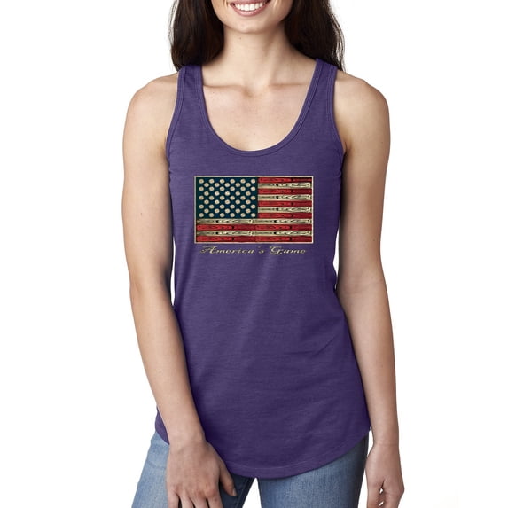 Wild Bobby, American Game Flag Baseball Bat Ball, Sports, Women Racerback Tank Top, Purple Rush, X-Large