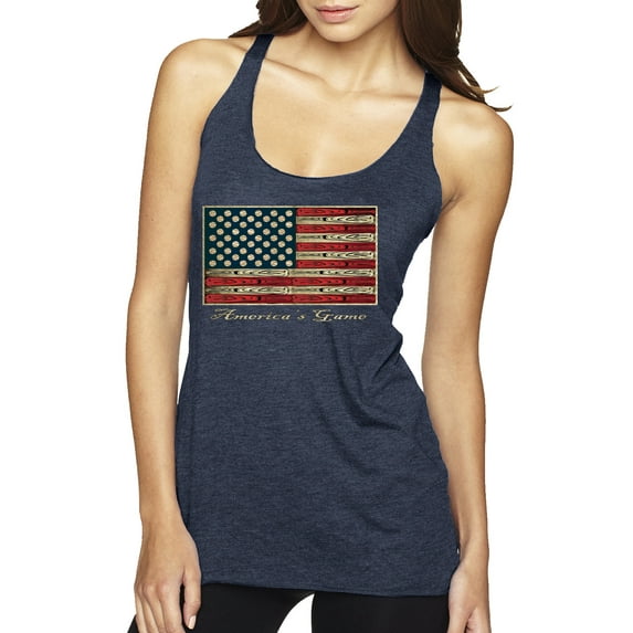 Wild Bobby, American Game Flag Baseball Bat Ball, Sports, Women Tri-Blend Racerback Tank Top, Vintage Navy, Medium