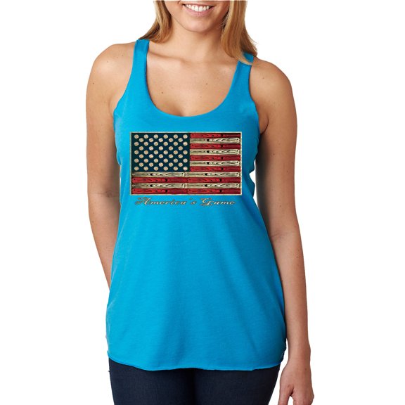 Wild Bobby, American Game Flag Baseball Bat Ball, Sports, Women Tri-Blend Racerback Tank Top, Vintage Turquoise, Small