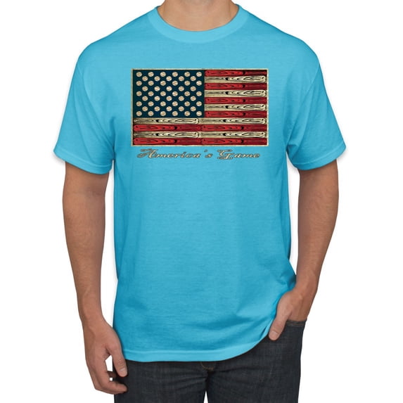 Wild Bobby, American Game Flag Baseball Bat, Sports, Men's Graphic Tees, Light Turquoise, 5XL