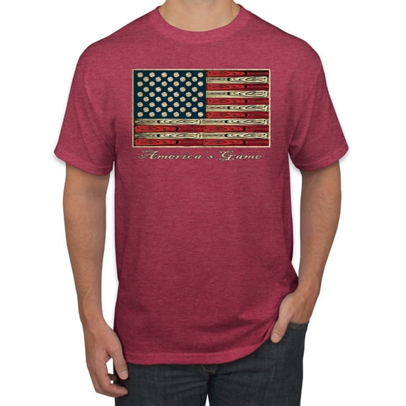 Wild Bobby, American Game Flag Baseball Bat, Sports, Men's Graphic Tees, Vintage Heather Red, Small