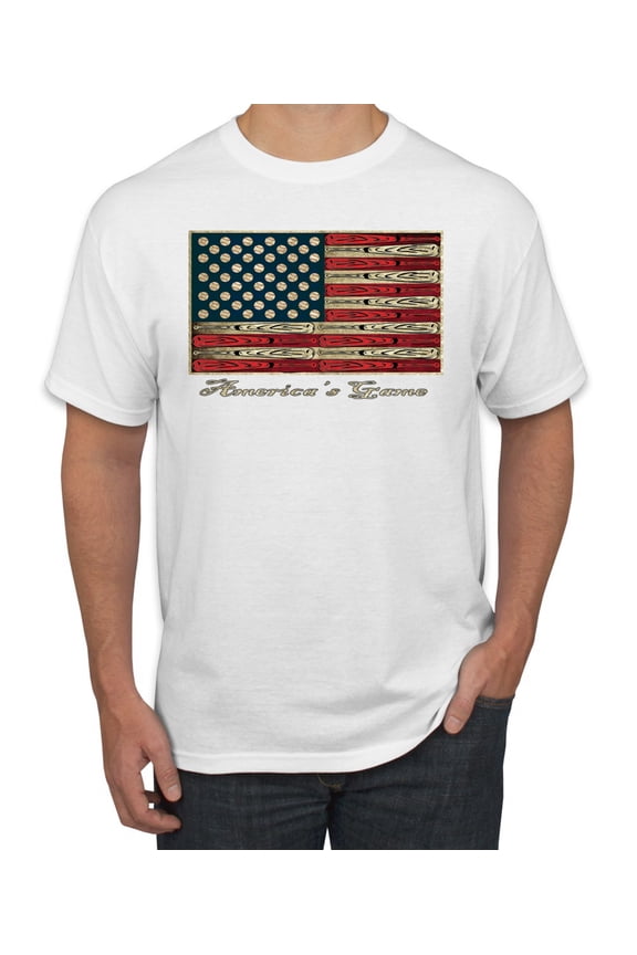 , American Game Flag Baseball Bat, Sports, Men's Graphic Tees, White, 4XL