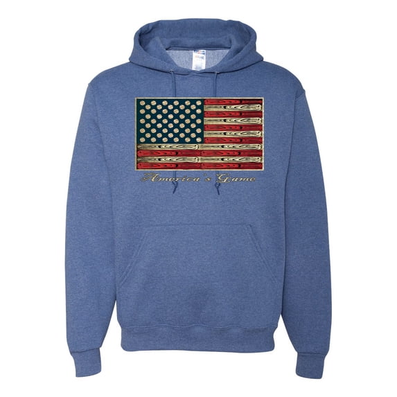 Wild Bobby, American Game Flag Baseball Bat, Sports, Unisex Graphic Hoodie Sweatshirt, Vintage Heather Blue, 2XL