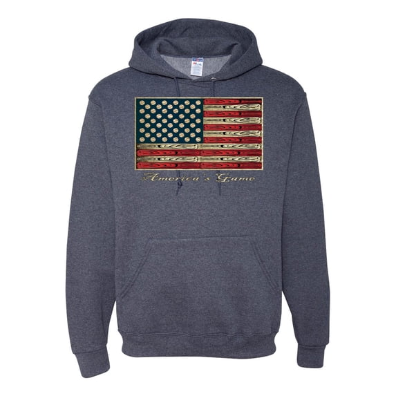 Wild Bobby, American Game Flag Baseball Bat, Sports, Unisex Graphic Hoodie Sweatshirt, Vintage Heather Navy, Medium
