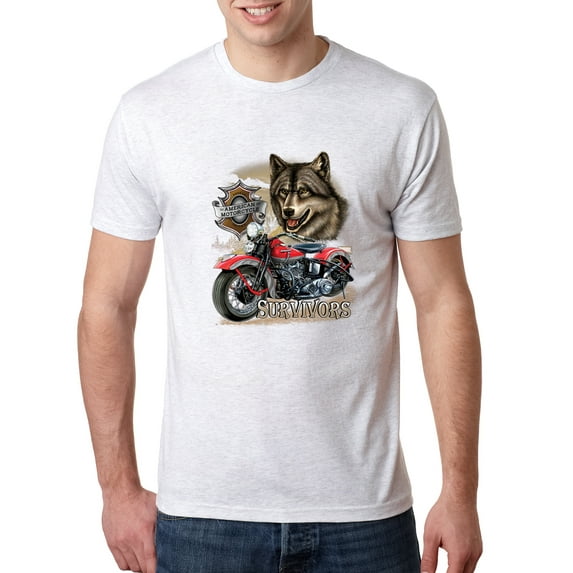 Wild Bobby, American Motorcycle Wolves Survivors Made in the USA | Mens Fashion Premium Tri Blend T-Shirt, Heather White, Small