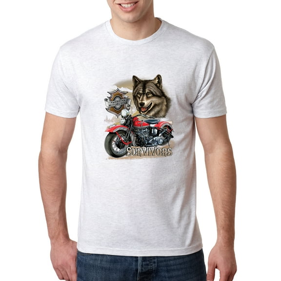 Wild Bobby, American Motorcycle Wolves Survivors Made in the USA | Mens Fashion Premium Tri Blend T-Shirt, Heather White, Small